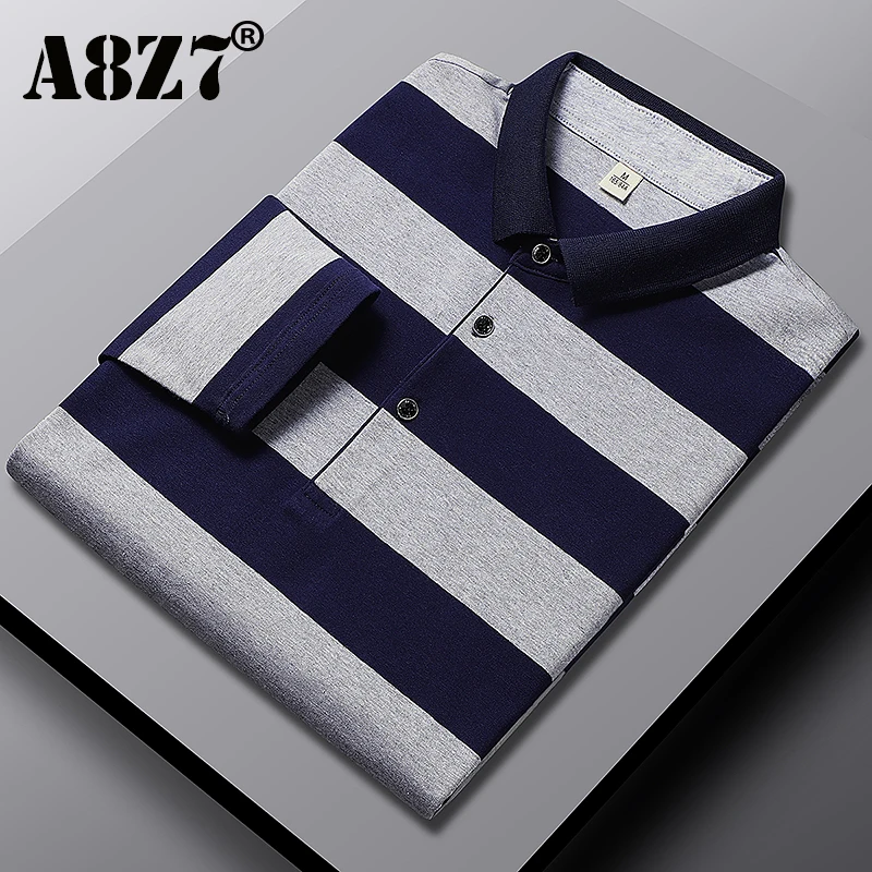 Men Autumn Winter Classic Striped Polo Mens Cotton Long-Sleeved Embroidered Business Casual Spring Polo Shirt Male Dropshipping