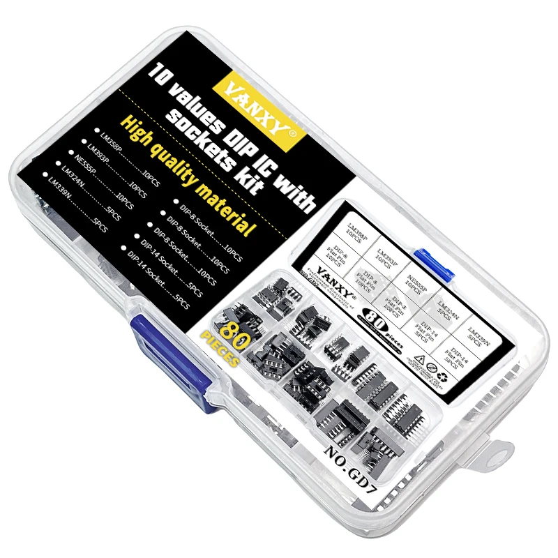 10 values kit DIP-8 DIP-14 LM358P LM393P NE555P LM324N LM339N with Socket sockets LM358 LM393 NE555 LM324 LM339