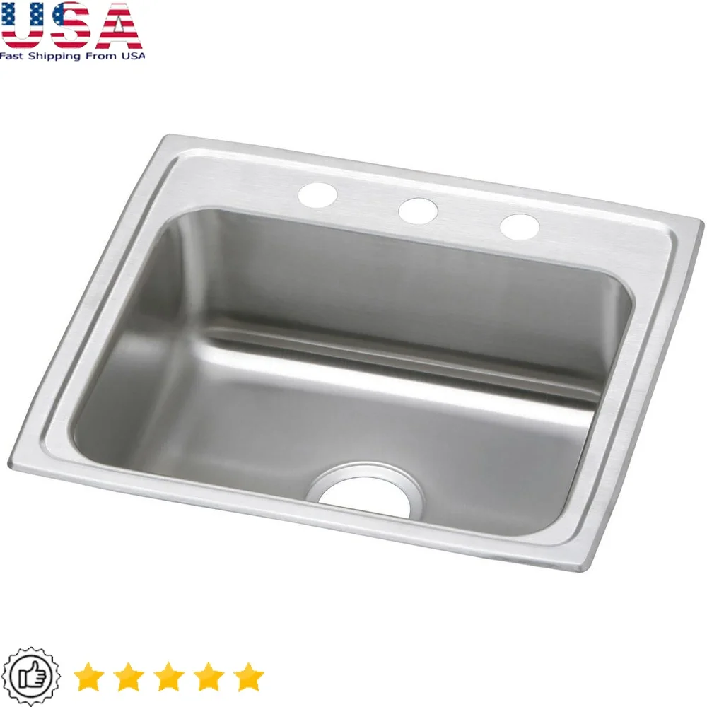 

Вставная раковина с одной чашей из нержавеющей стали, 22x19,5x7, тихая звукоизоляционная подушка, центральный слив, прочный кухонный светильник с 20 калибрами