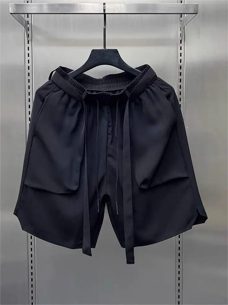 

Летние тонкие дышащие повседневные мужские шорты из ледяного шелка, свободные прямые однотонные брюки-капри, модные молодежные шорты свободного кроя