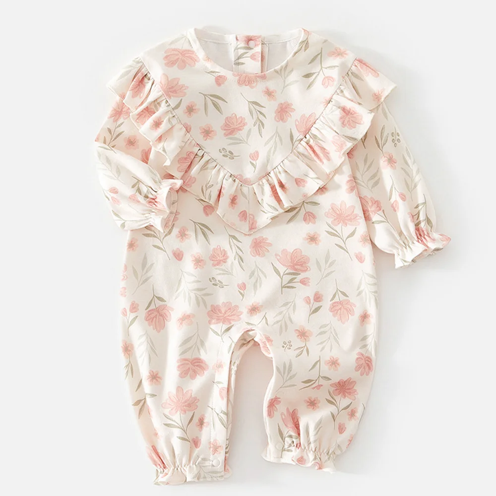 Baby Girl Boutique Jumpsuit Long Sleeve Floral Cotton Baby Onesies Spring Autumn Clothes Princess First Birthday Infant Romper