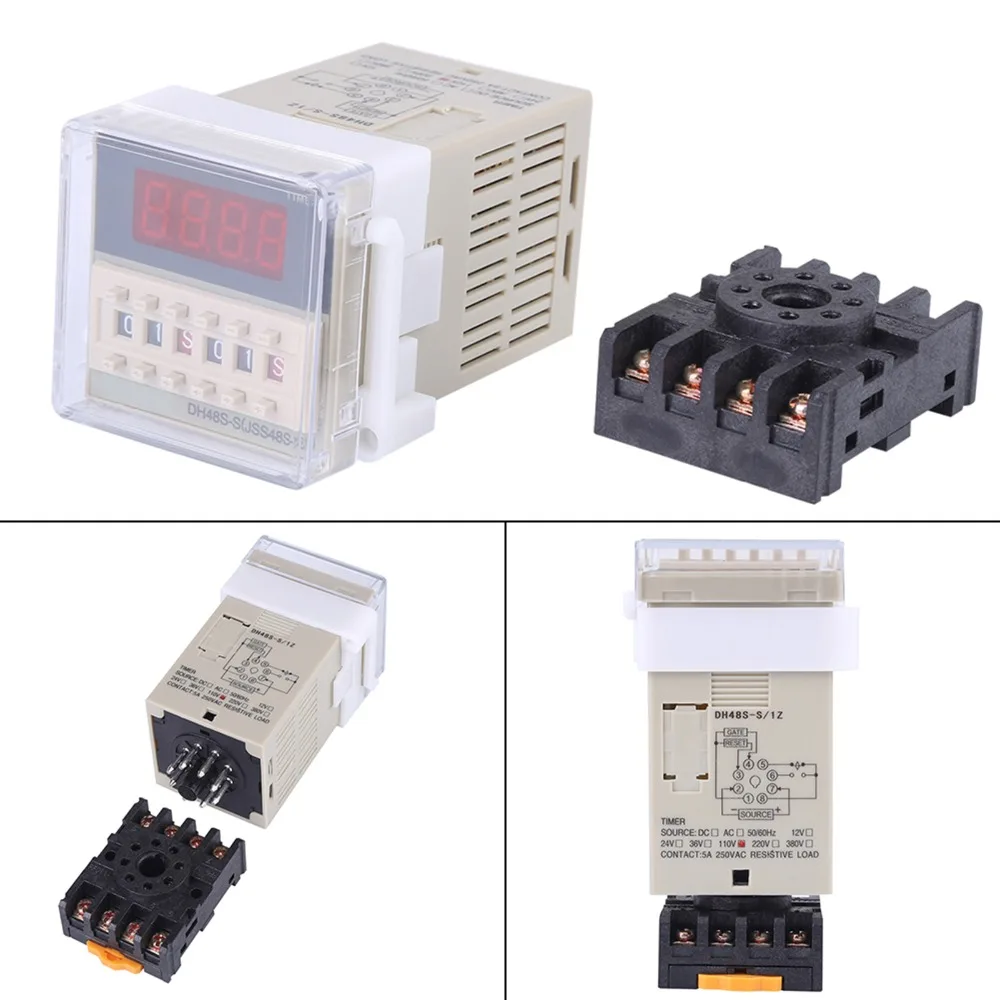 DH48S-S Time Relay 0.1s~99h Cycle Control Digital Display Time Relay with Base 110V AC DH48S-S Time Relay Electrical Equipment