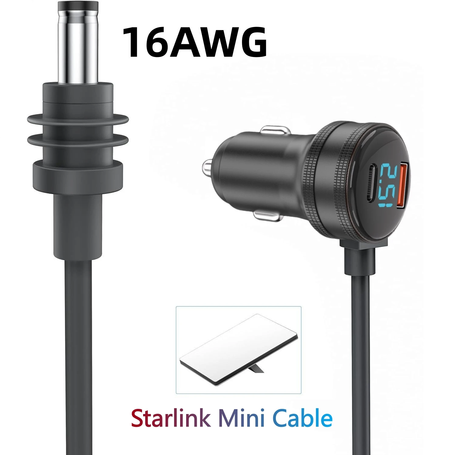 12V-24V Digital Display Car Cigarette Lighter Power Cable for Starlink Mini Waterproof 5521 DC to Car Charger Power Supply Cord