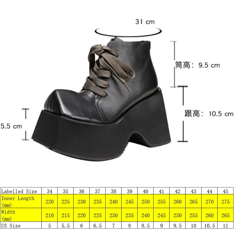 Koznoy Women High Boots 10.5cm Moccasins Boots Ethnic Platform Ankle Spring Big Strange Toe Genuine Leather Autumn Fashion Shoes