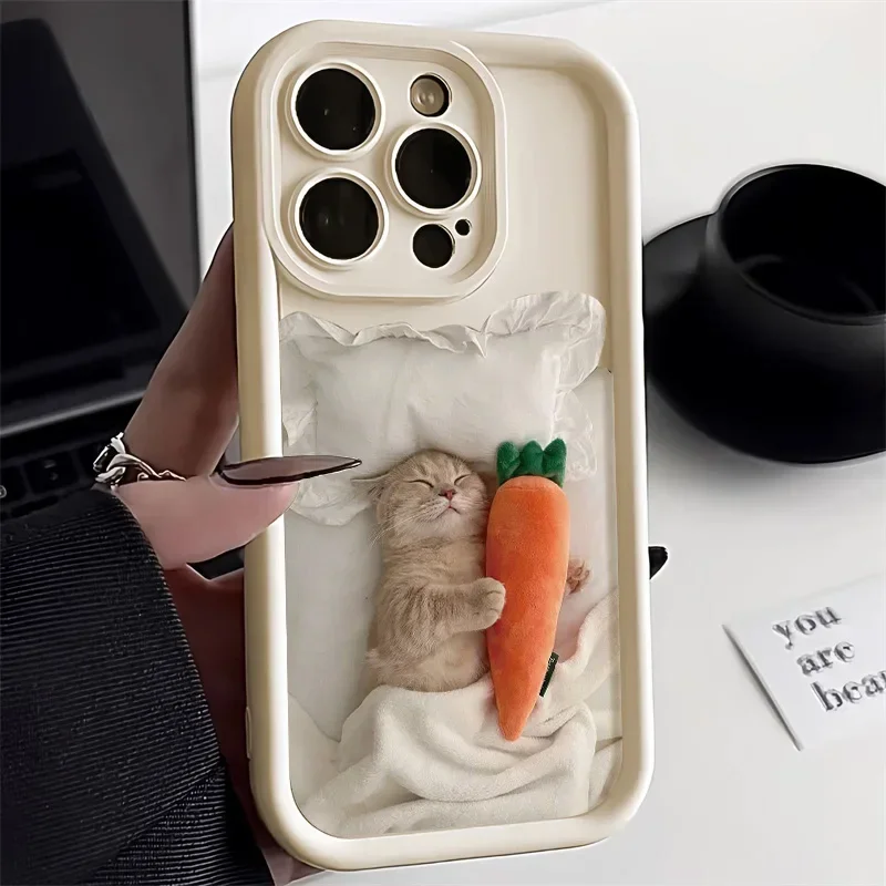 Candy Color Cute Cat Phone Case For iPhone 11 Case iPhone 13 15 Pro 12 16 14 Pro Max XR XS X 7 8 Plus SE Matte Shockproof Cover