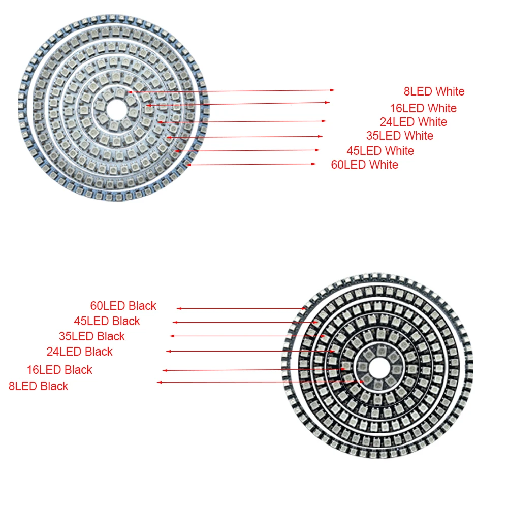 Imagem -02 - Anel de Pixel Led Endereçável 16 24 35 45 60leds Ws2812 5050 Rgb Led Anel de Diodo Cor ic Led Embutido Ws2812b