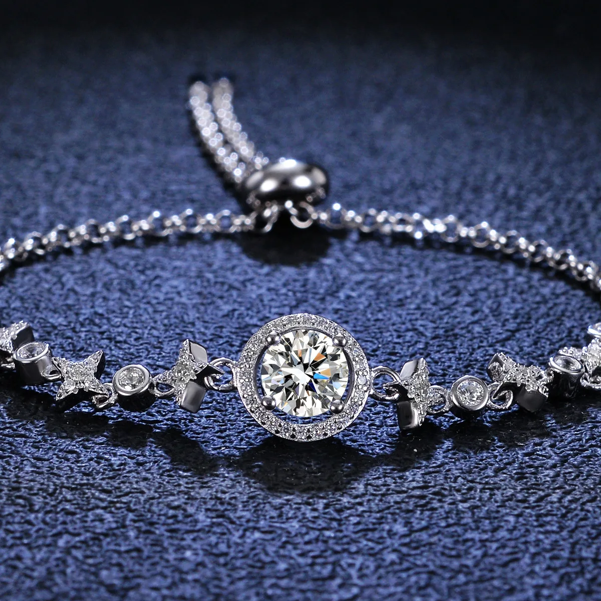 Lumira PT950 Platinum 1CT Star Accent Halo Moissanite Slide Cable Bracelet Celestial Adjustable Ladies Wrist Fine Jewelry
