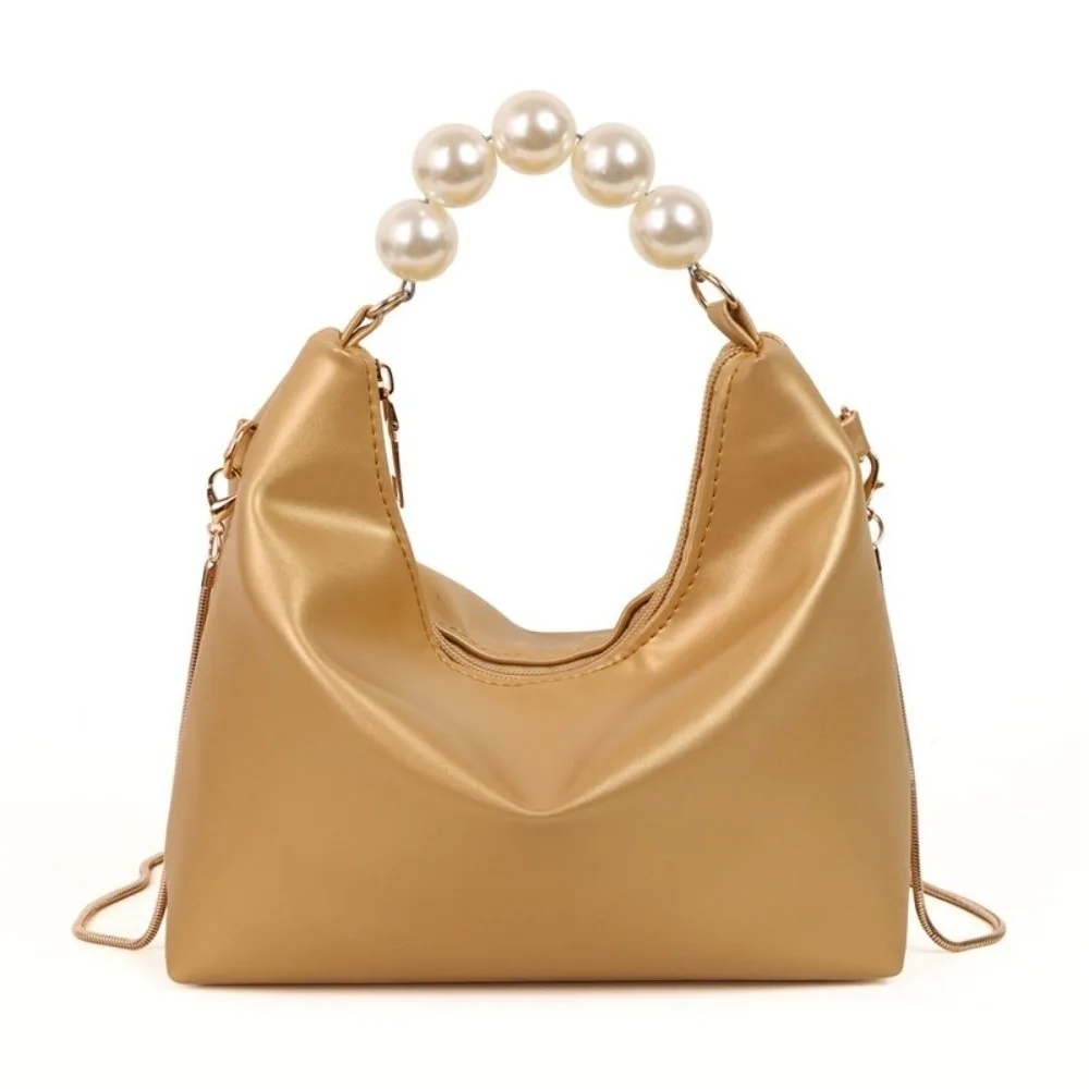 

Chain Pearl Handle Handbag PU Leather Korean Style Cloud Shoulder Bag Solid Color Lightweight Women Crossbody Bag Makeup Bag