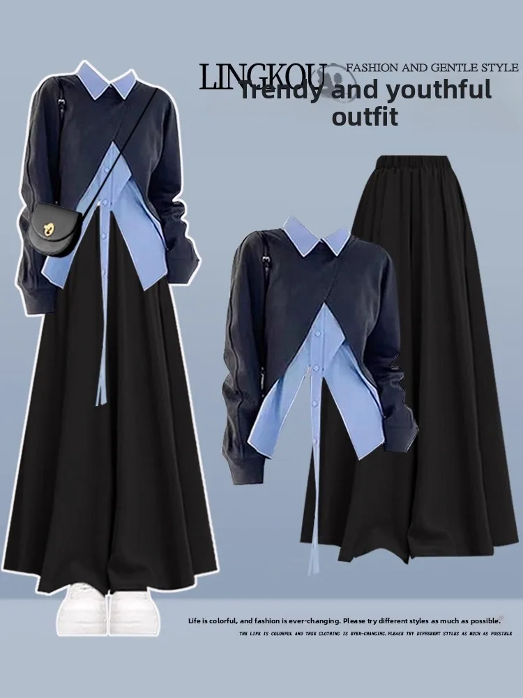 

Осенний комплект Ele plus Size, женские высококачественные повседневные брюки из двух предметов irt Lazy Sle для похудения, широкие повседневные брюки из двух предметов...