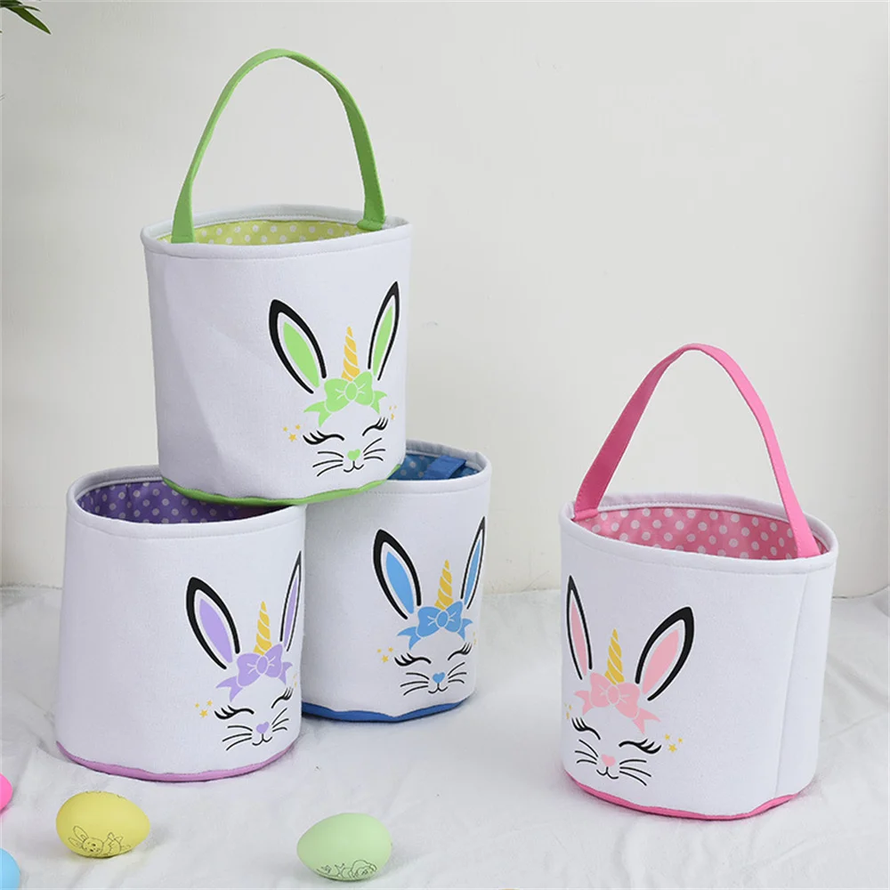 Cesta de tela de conejo de Pascua para niños, cubos de almacenamiento para huevos de caramelo, bolsa bonita para fiesta de Pascua, 2024