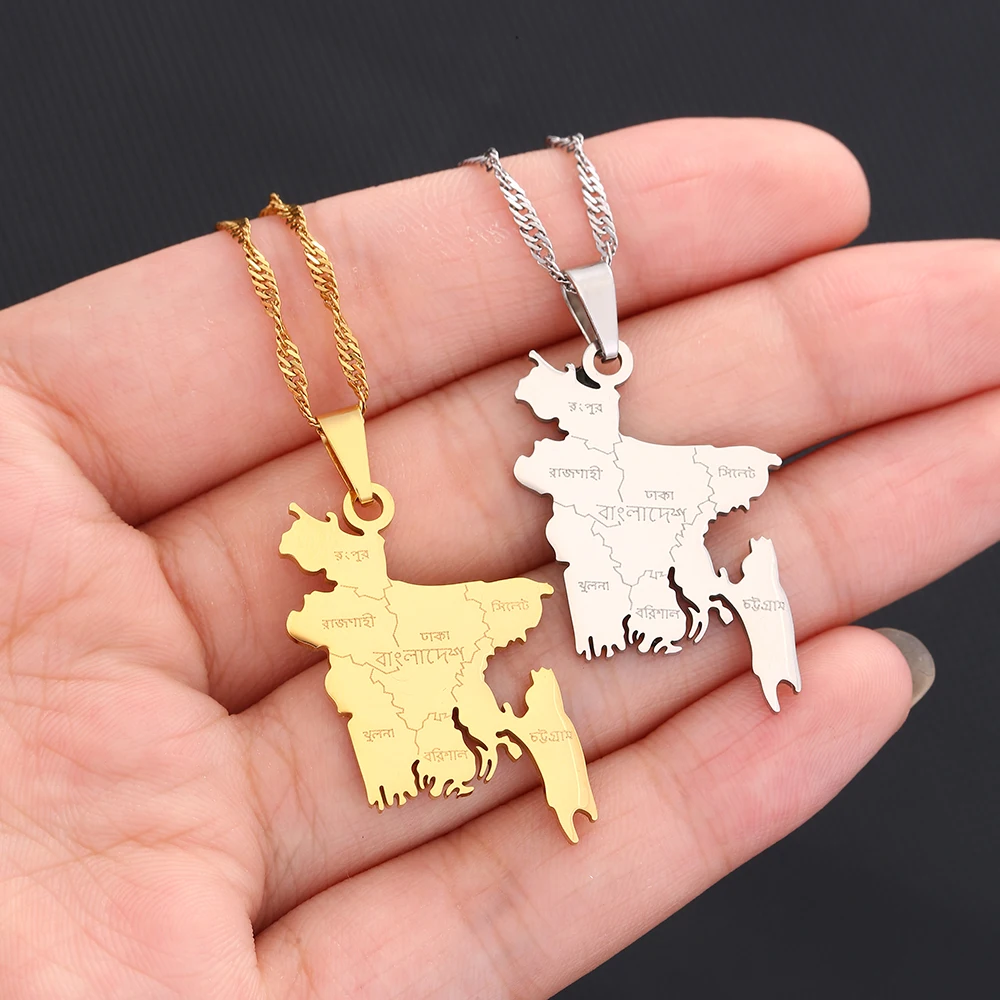 Bangladesh Map With City Name Pendant Necklace For Women Fashion Stainless Steel Bangladeshi Maps Jewelry Ethnic Party Gifts