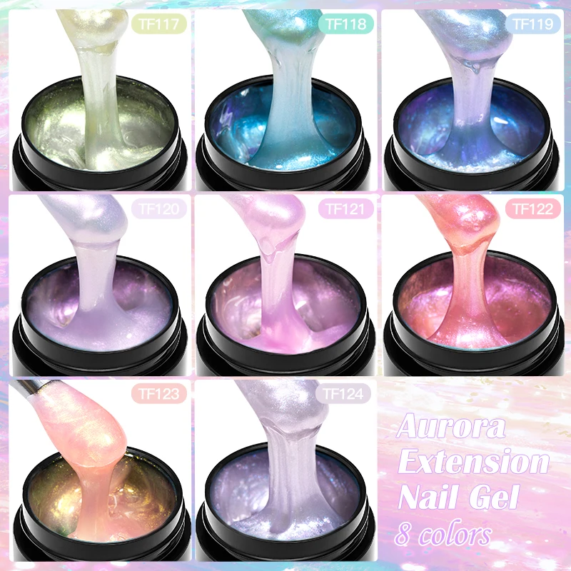 8ml Aurora Non Stick Hand Solid Extension Nail Gel Polish Blue Purple Pearl Color Extension Gel Soak Off UV Construction Gel