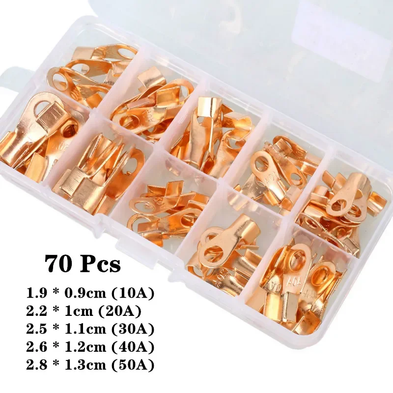 70pcs OT-10A 20A 30A 40A 50A Dia Red Copper Circular Splice Ring Terminal Wire Naked Battery Cable Connector lugs Terminals