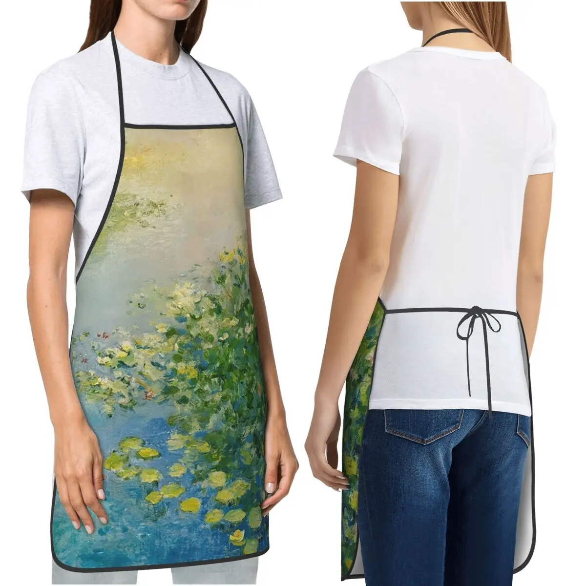 Monet Water Lilies Impressionist Painting Serene Pond Floral Fine Art Aprons Chef Cooking Cuisine Tablier Bib Kitchen Pinafore
