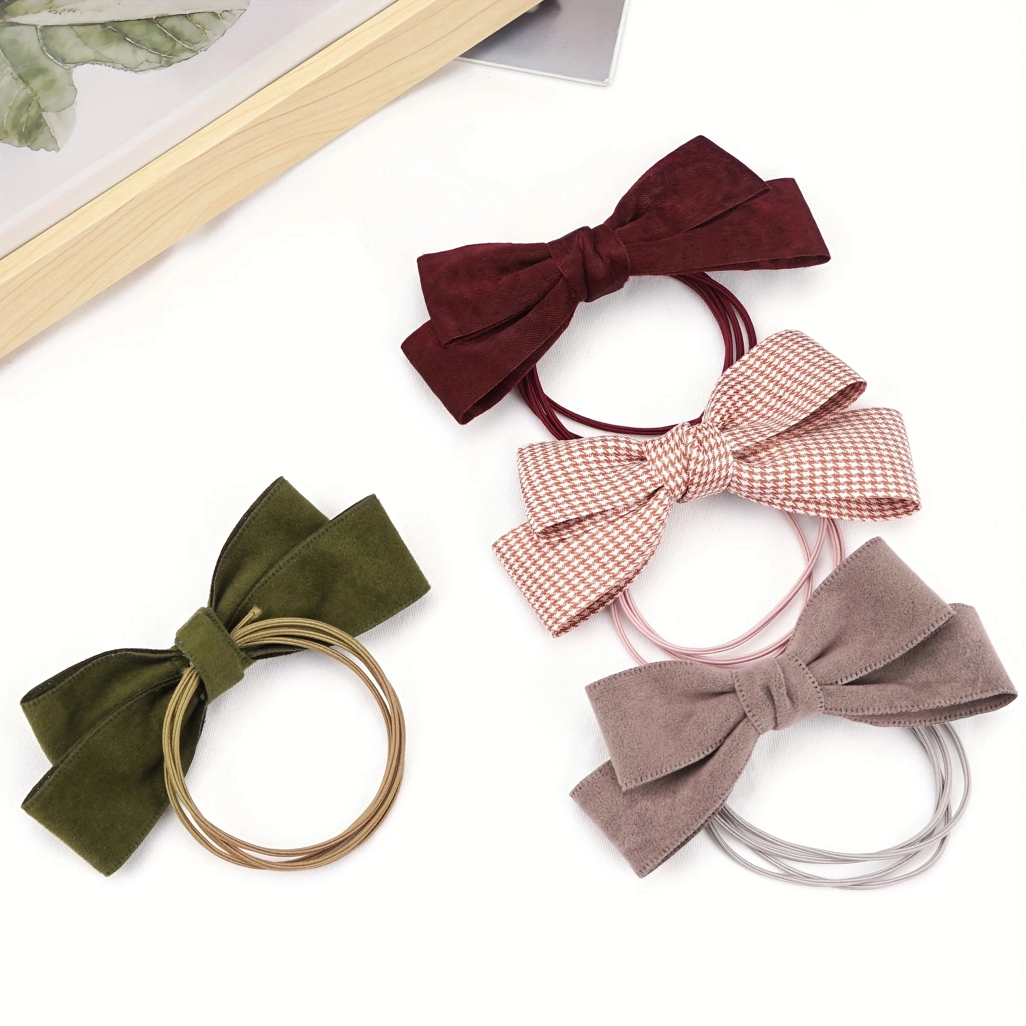 4 Pcs/set New Fashion Autumn Winter 4Inch Bow Flocking Hair Ring Elastic Hair Bands for Women Girl Hair Accessories Headwear