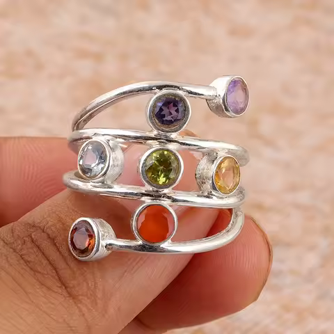Huitan Trendy Round Colorful Zirconia Finger Ring Female Fashion Daily Party Jewelry Silver Color Accessories for Anniversary