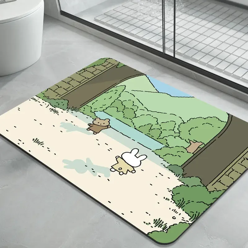 Panda-Kaninchen-Diatomkiesel-Bodenmatte, Toiletten-Fußmatte, Badezimmer-Badewannenmatte, Wasserabsorbierend und Rutschfest, Toiletten-Türmatte, Schnelltrocknend