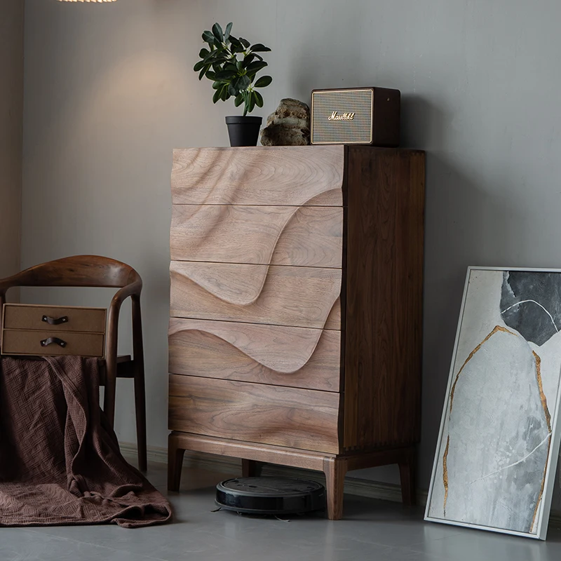 

Black walnut chest of drawers simple small apartment bedroom storage chest of drawers all solid wood chest of drawers
