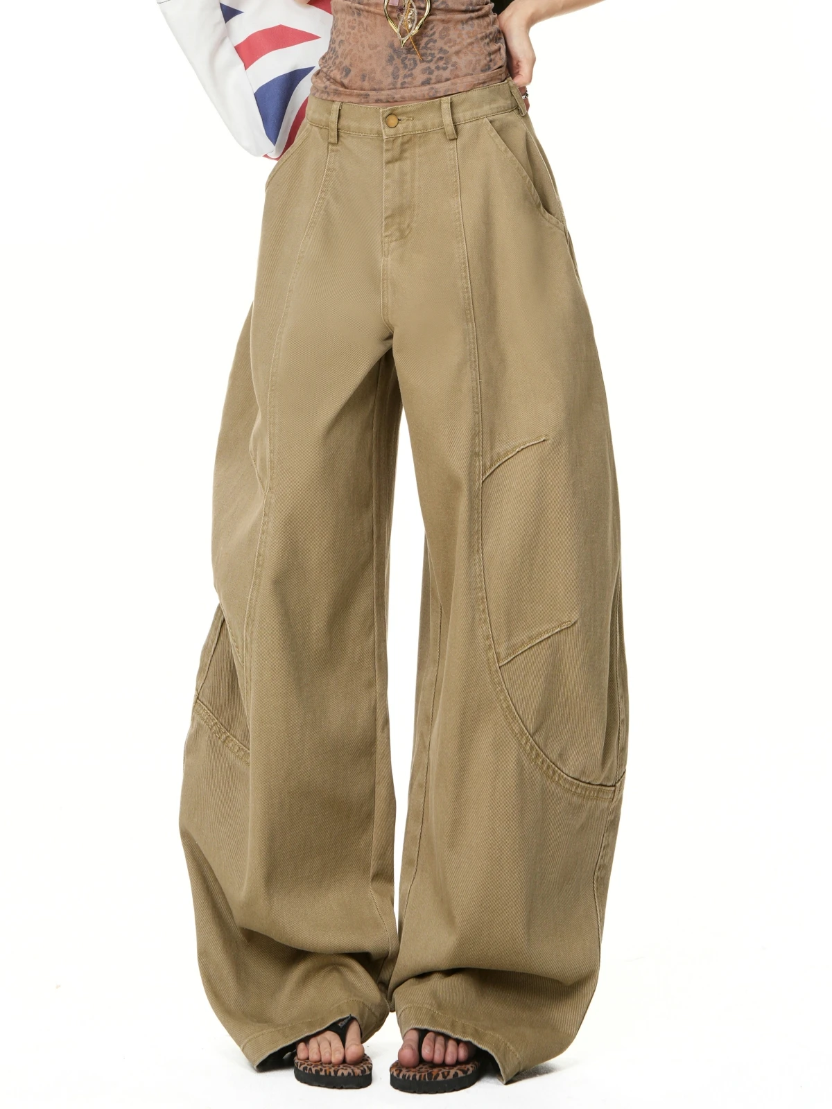 

ZHISILAO New Khaki Cargo Baggy Jeans Women Vintage Casual Loose Wide Leg Denim Pants Streetwear Spring 2026 Chic