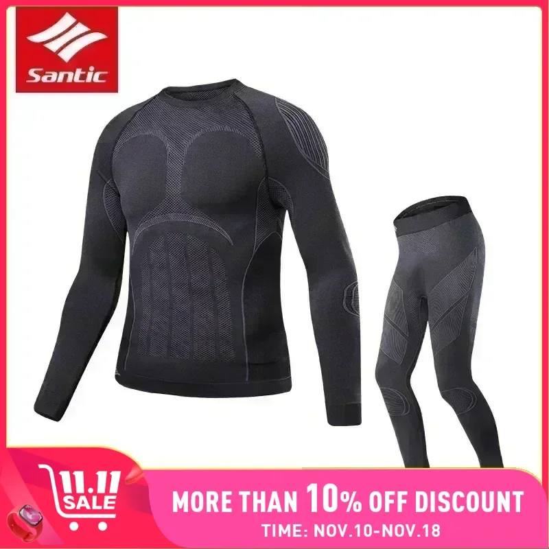 Santic Cycling Men's Thermal Underwear Suit Winter Seamless Keep Warm Riding Clothing Sports Running Long Sleeve Suit Asian Size