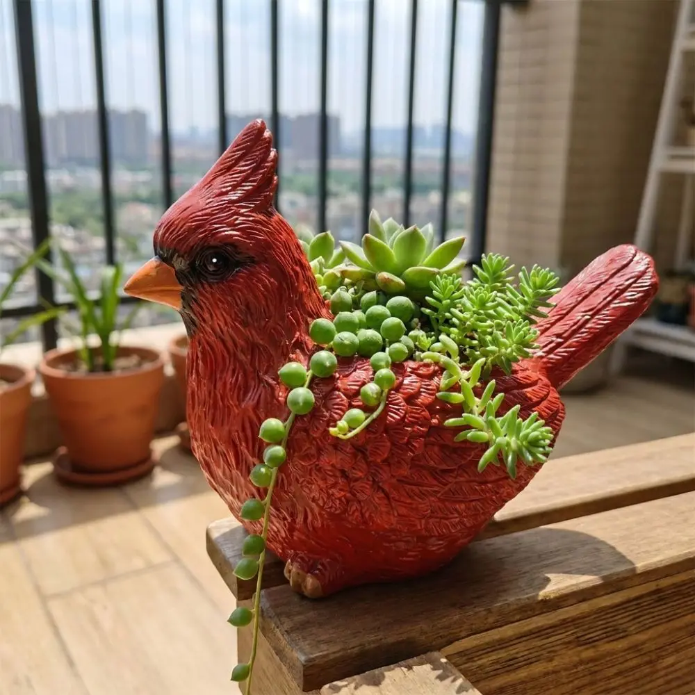 Resin Lively Bird Plant Pot with Drainage Hole Hummingbirds Succulent Pot Wide Opening Wear-resistant Bird Shaped Planter