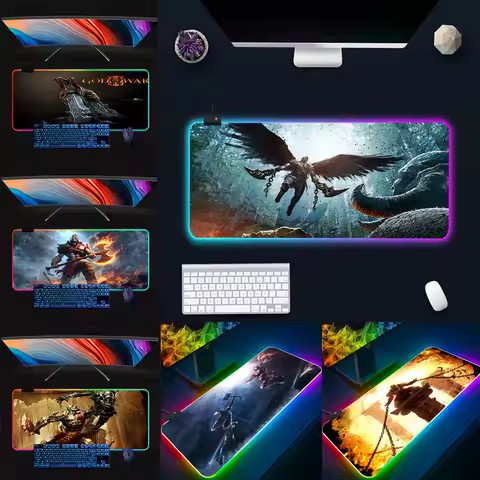 G-God of War RGB Pc Gamer Keyboard Mouse Pad Mousepad LED Glowing Mouse Mats Rubber Gaming Computer Mausepad