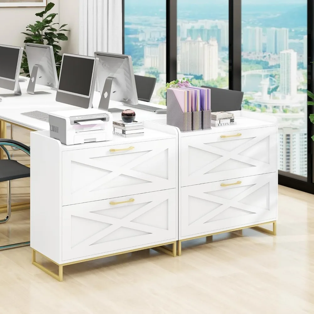 File Cabinet 2 Drawers Lateral File Cabinet with Charging Station for Letter/Legal/A4 Size Hanging Files, Large Wood File Storag