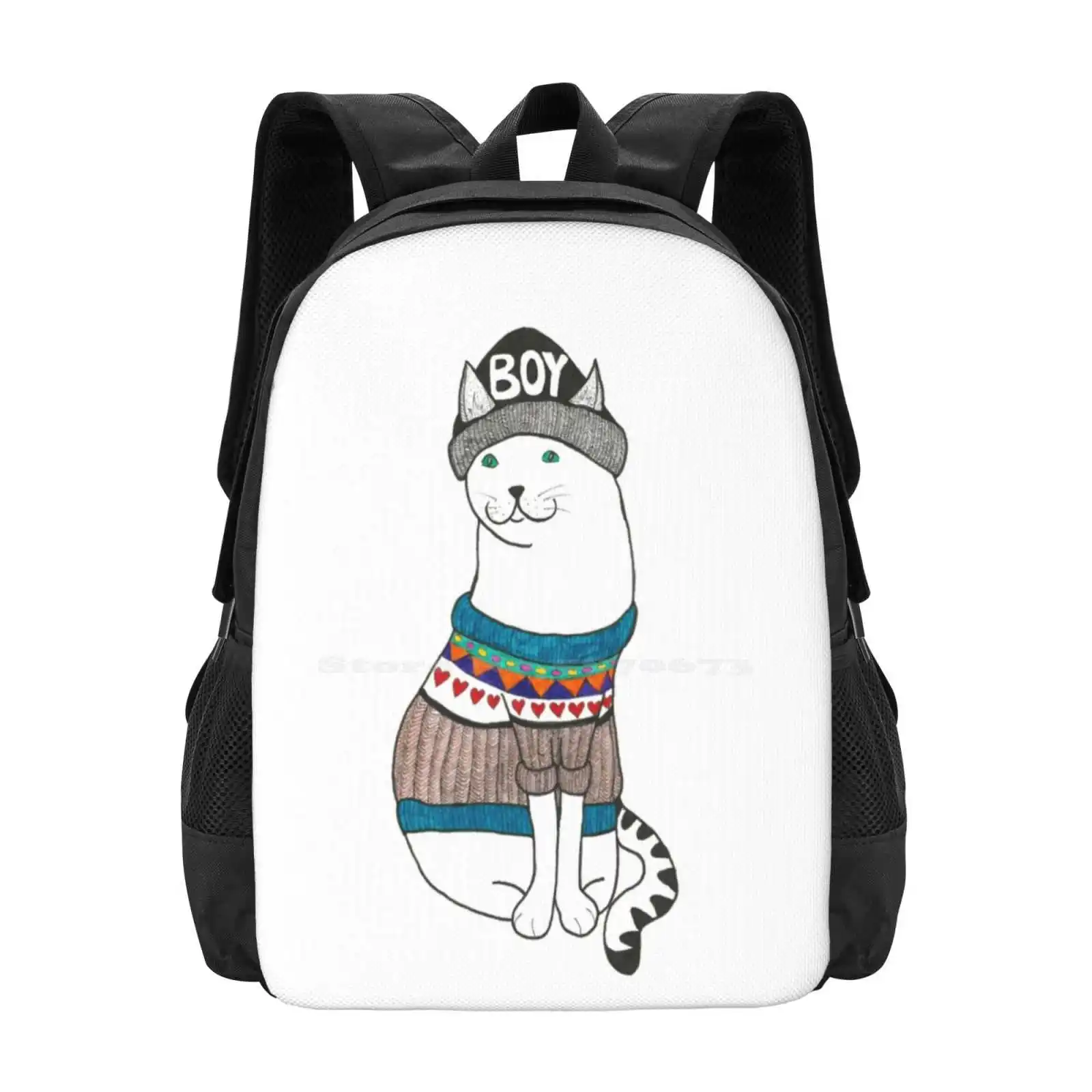 Boycat Hot Sale Schoolbag Backpack Fashion Bags Cat Boy Hat Sweater Watercolor