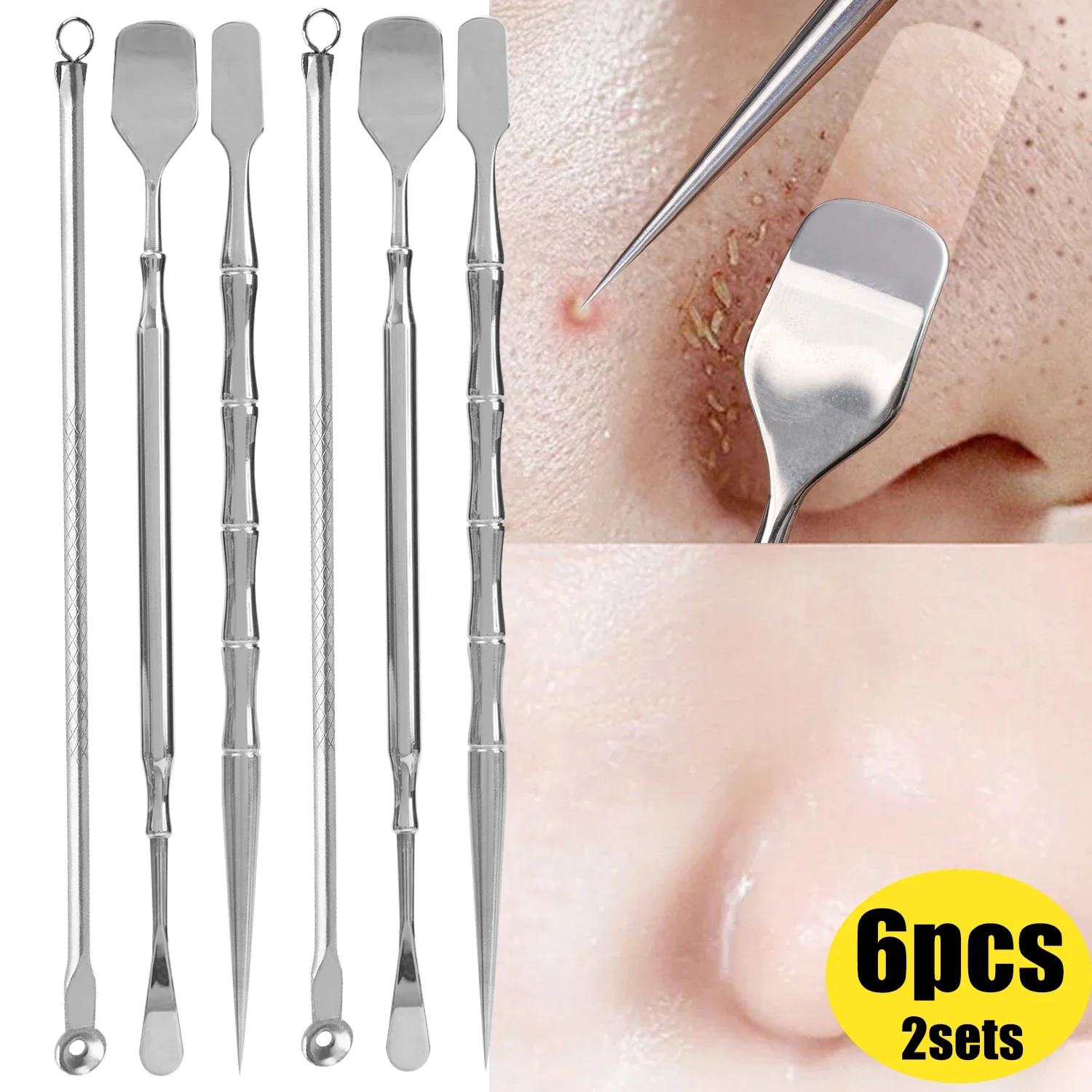 Stainless Steel Acne Blackhead Shovel Needle Remover Set Cleaner Needles Pore Deep Cleansing Tweezers Face Skin Care Kit Ools