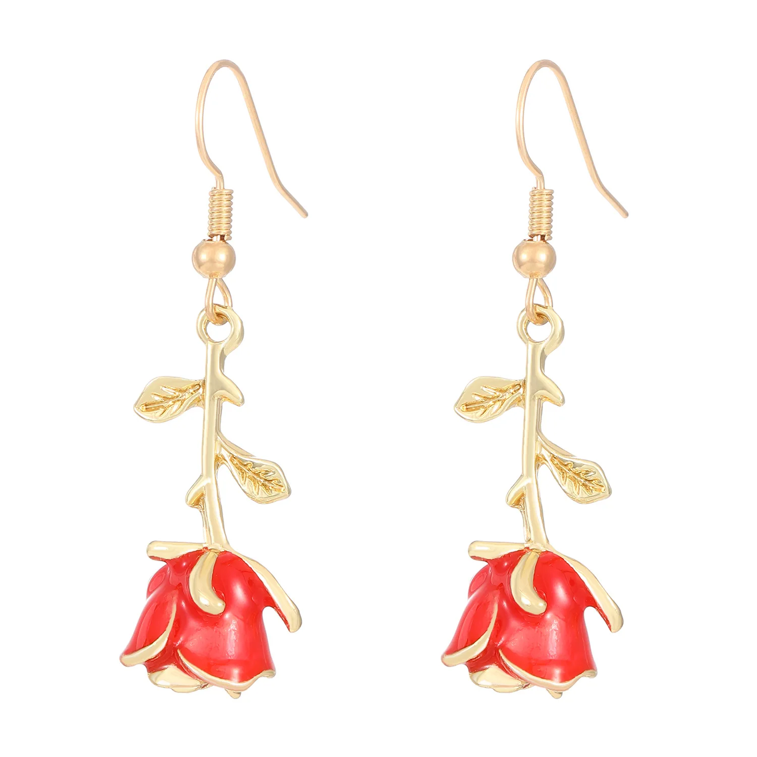 Romantic 3D Rose Dangle Earrings for Women Retro Metal Flower Advanced Pendant Earring 2024 Gold Color Fashion Jewelry on Ear