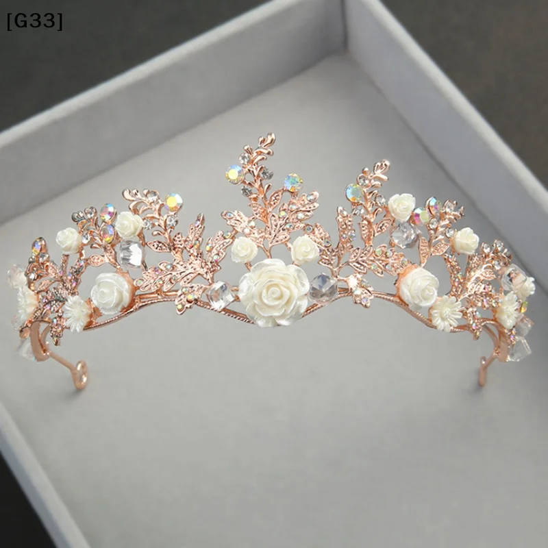 

Elegant Rose Gold Flower Crystal Tiara Baroque Rhinestone Wedding Bridal Crown Headband Hair Accessories For Women[G33]