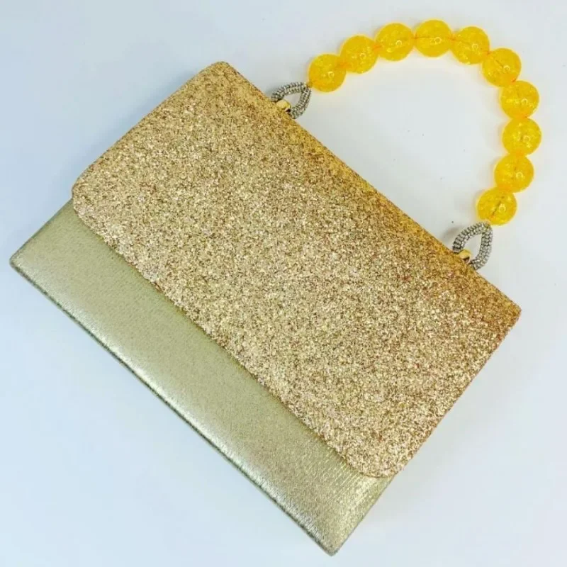 بلون الترتر حقيبة يد الإجتماعي السيدات موضة مساء حقيبة صفراء الديكور مقبض رفرف مأدبة حقيبة أنيقة المرأة حقيبة فضية #4