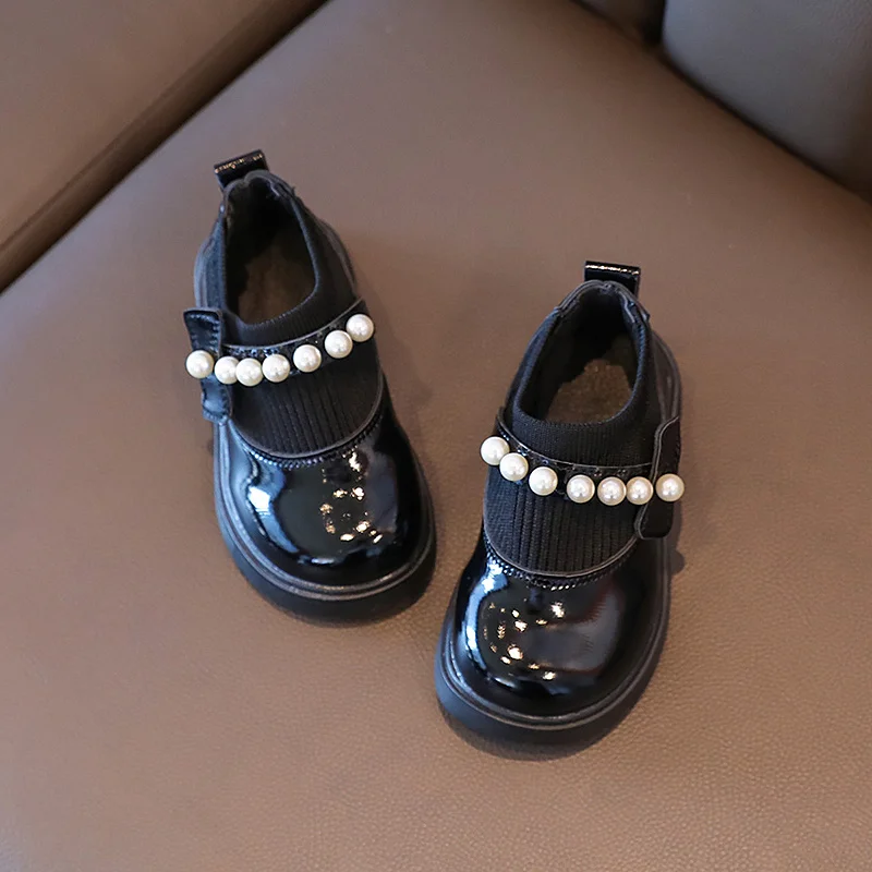 Spring and Summer Beaded Fashion Princess Round Toe Heightening Casual and Comfortable Children\'s Student Leather Shoes Banquet