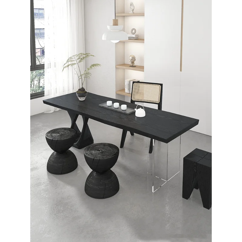 طاولة قهوة من الخشب الصلب الأسود لغرفة المعيشة، ضوء منزلي فاخر، طاولة شاي إبداعية من الأكريليك للمكتب، طاولة شاي متفحمة كبيرة