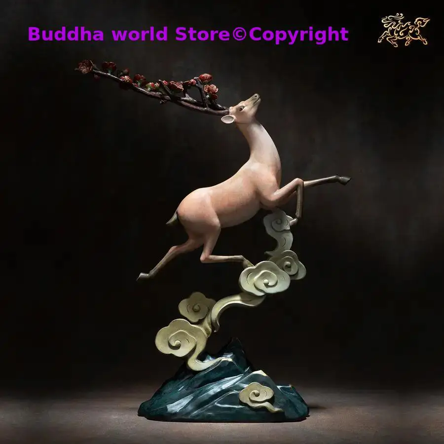 2025 high grade Collection HOME Company Vestibule business Deco art 3D GOOD LUCK Auspicious deer COLOR Copper Christmas statue