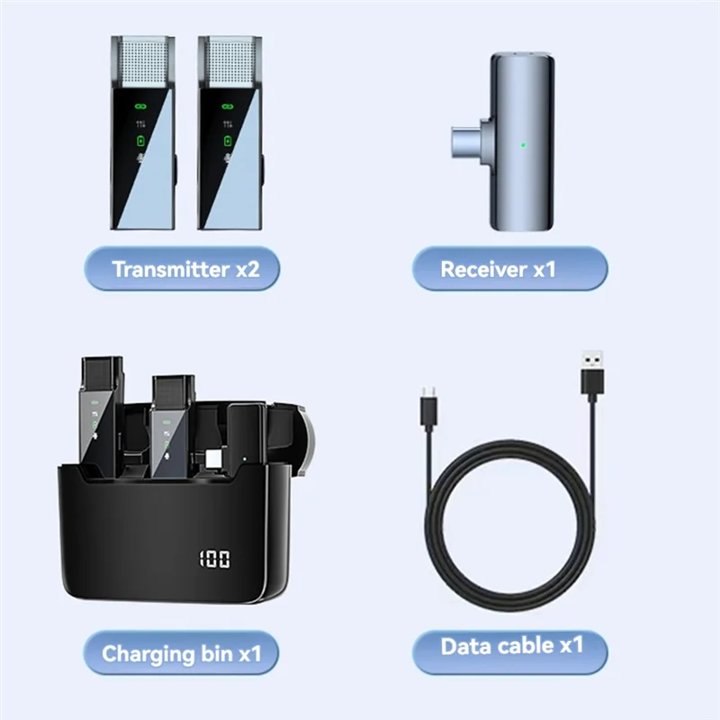 

Wireless Lavalier Microphone With LCD Display Charging Box Portable Noise Reduction Mic For Live Streaming