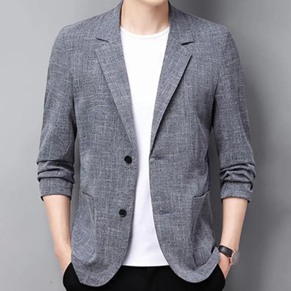 Summer Men Thin Blazer Coat Men\'s Suit Jacket Autumn Linen Solid Color Casual Suit Korean Slim Fit Formal Business Suit Jacket