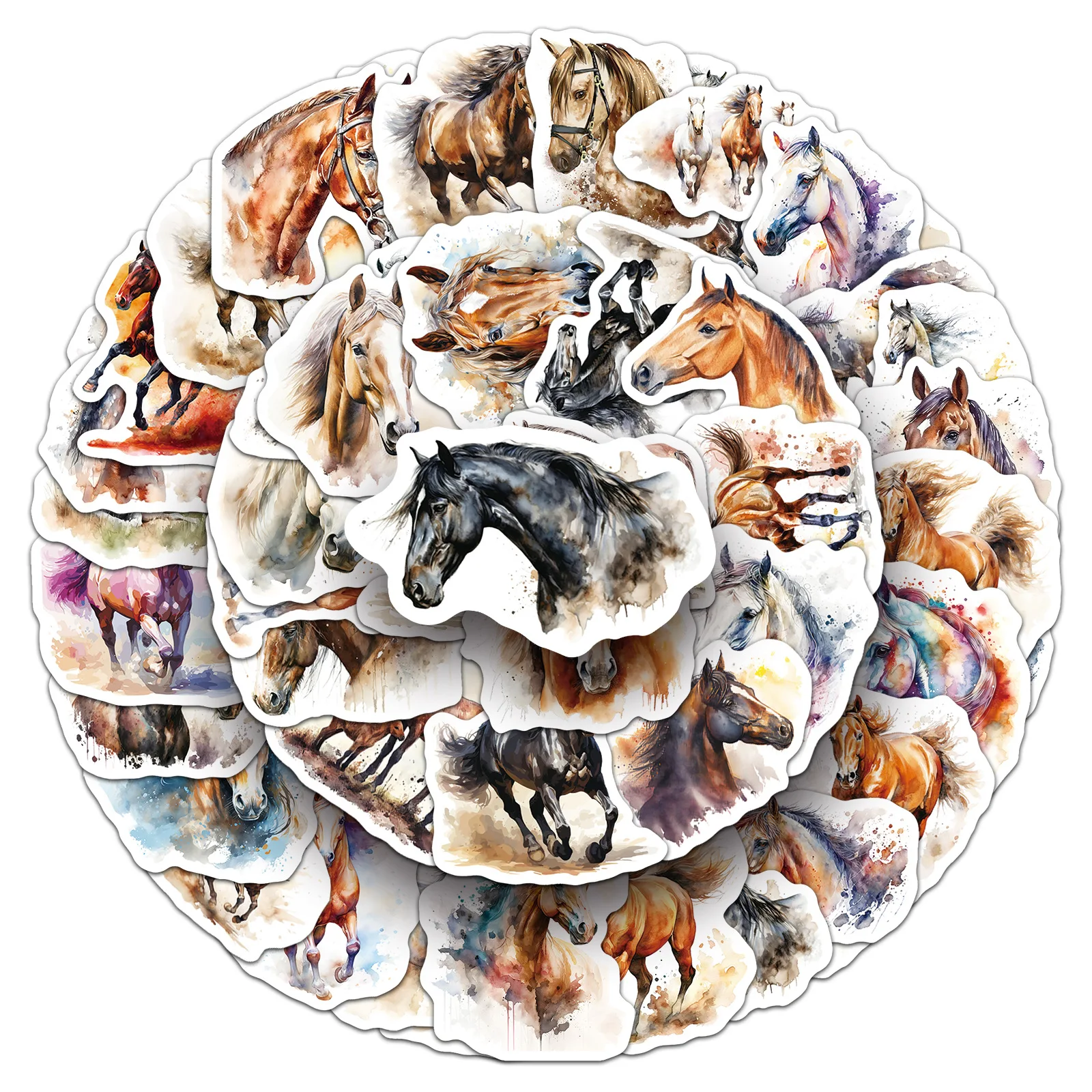 2025 nuevo 50 Uds caballo creativo acuarela dibujos animados Animal pintado Graffiti manual Material ordenador pegatina