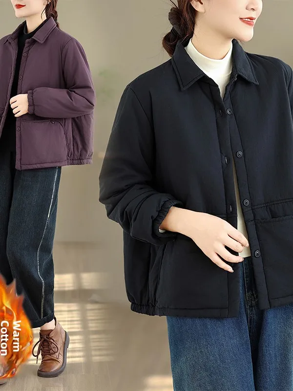 

Faionable Thiened Loose Casual Sle Women's Cotton Jaet Stand Collar Coat Sli Slimming Outerwear for Daily Wear