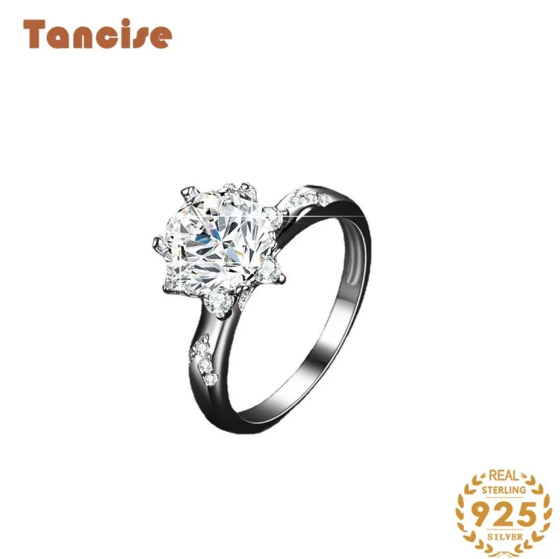 Tancise Classic 925 Sterling 2 Carat Moissanite Ring for Women Ladies Jewelry Wedding Promise Party Gift