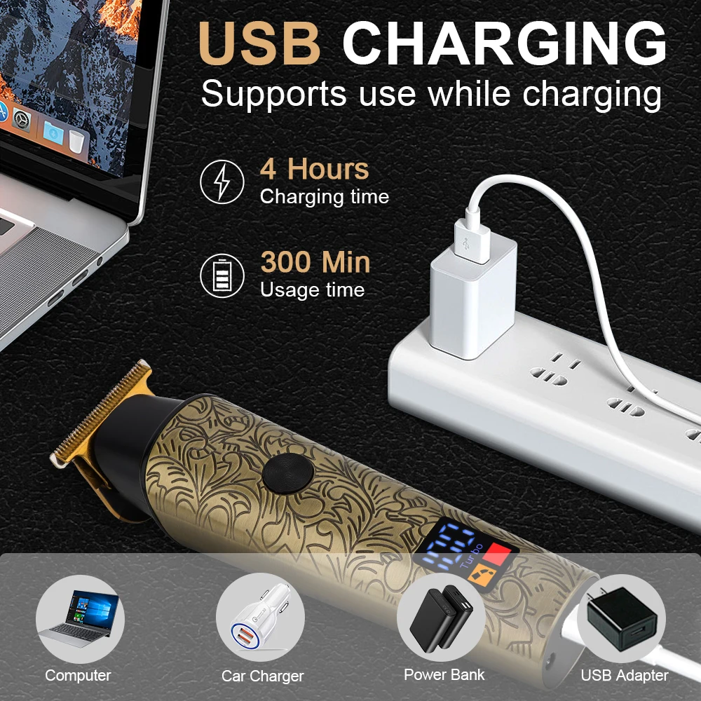 Professional Hair Clippers Cordless Electric Hair Trimmer Shaving Machine Cool Design Cutting Barbe