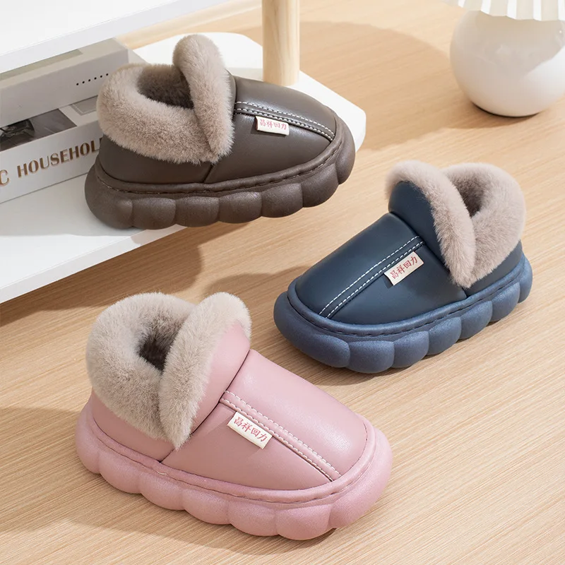2026 Children Cotton Shoes Britain Style Kids Classic Slippers Solid Color Sewing Plush Warm Winter Boys Girls Fashion Slippers