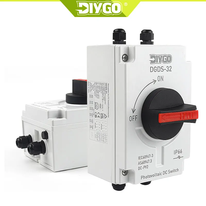 DIY GO Photovoltaic Solar DC 1200V 32A Isolation Switch IP66 Outdoor Waterproof With M12 Cable joint PV Rotating Handle Switch