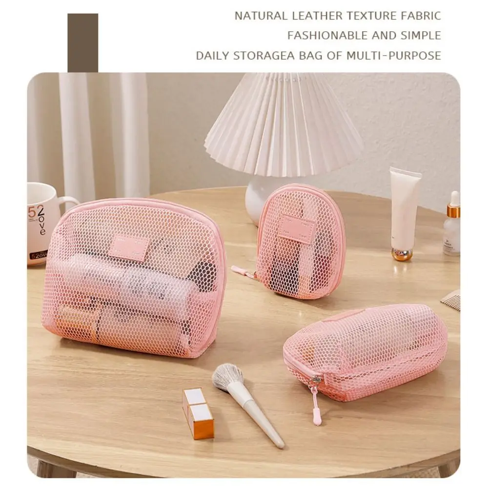 Casual Nylon Cosmetic Bag With Zipper Hand-held Storage Pouch Multipurpose Mesh Mesh Makeup Bags Women