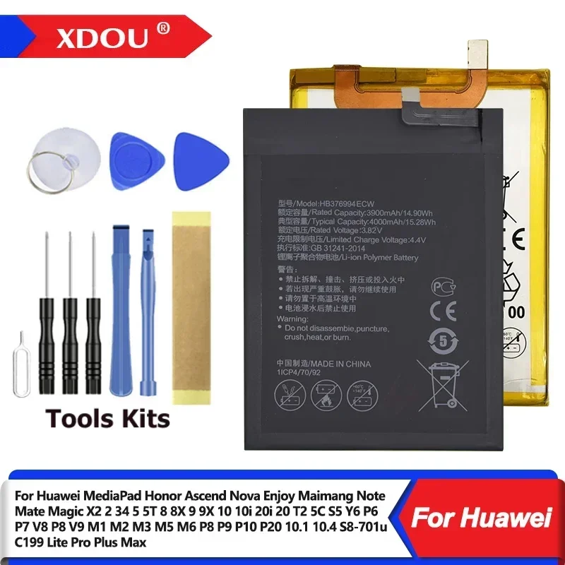 Battery For Huawei MediaPad Honor Ascend Nova Note Magic 2 5 8 9 10 X2 P6 6X P7 V8 V9 P8 P9 P10 X2 M1 M2 M3 M5 M6 Lite Plus Max