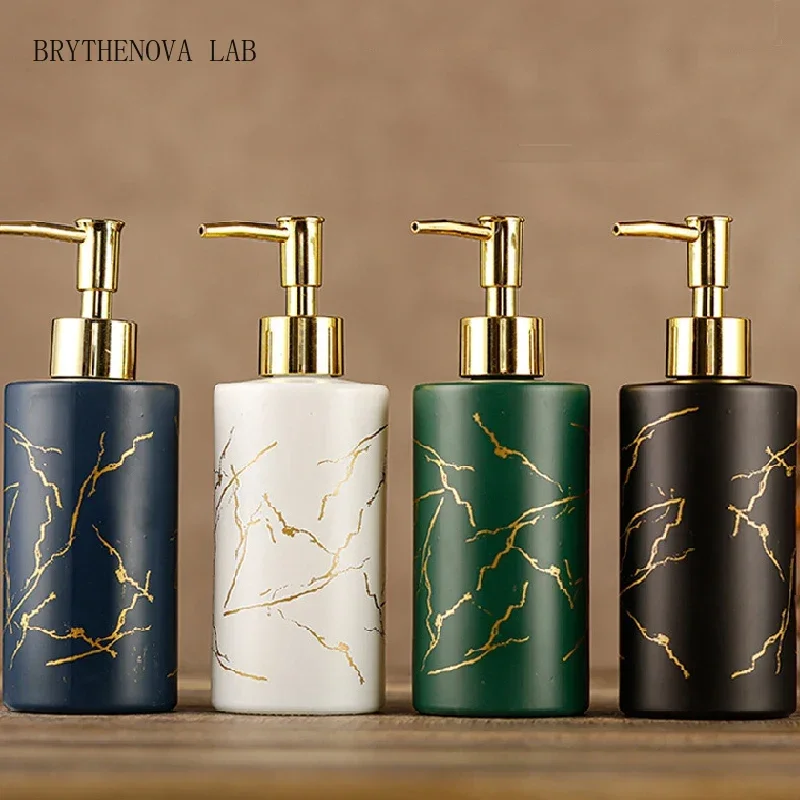 320ML Glass Emulsion Bottle Marble Press Soap Dispenser Products Bathroom Bath Lotion Bottles Bathroom Decoration Accessories