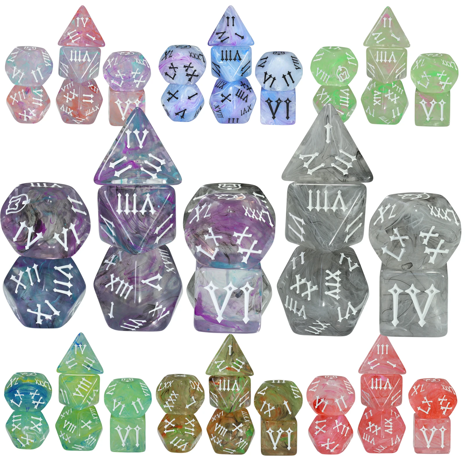 

DND Dice Set 7pcs Polyhedral Game Dice D4-D20 Roman Dice for Tabletop Game DND Role Playing Game