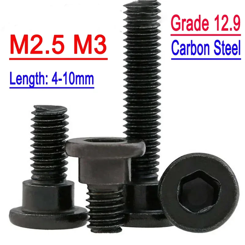 

12.9 Grade High-Strength Carbon Steel Hex Flat Head Step Screw - Black Shoulder Design | M2.5 & M3 Positioning Bolts