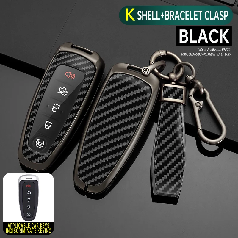 Carbon fiber Zinc Alloy Car Key Case Cover For Ford Escape Focus C Max Kuga Edge Explorer Taurus Keyring Remote Protection