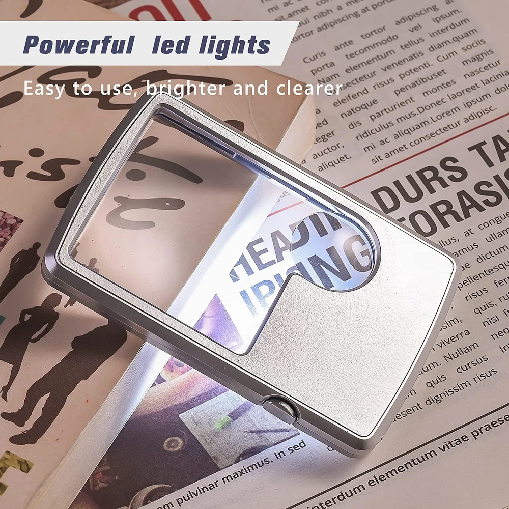 Iluminado Pocket Magnifier, Cartão de Crédito, Pequeno, Mini, Leitura, Jóias, Experiências, 3 x, 6 x Cartão